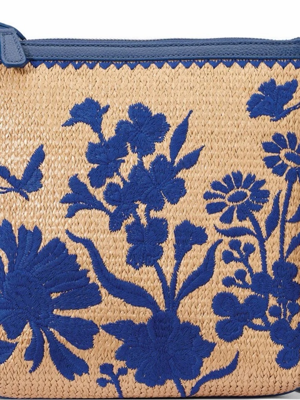 Brighton Blossom Hill Carter Straw Messenger Bag Purse-royal blue embroidered - Picture 9 of 16